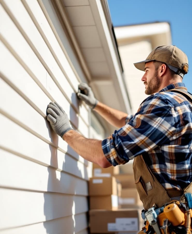 Contractor installing exterior building materials