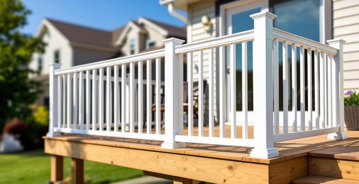 Imperial Kool-Ray white aluminum deck railing with square balusters — outdoor deck setting