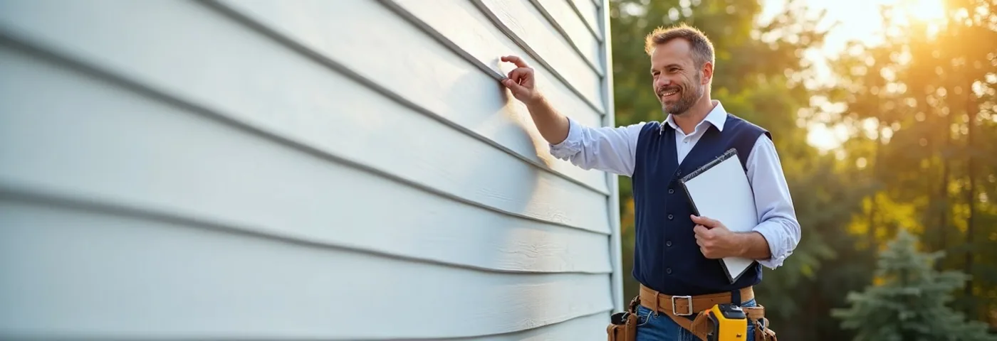 Contractor reviewing siding measurements on a residential job site in Ontario