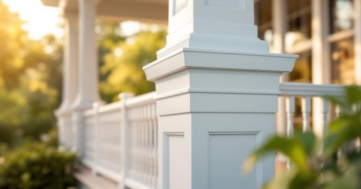 Restoration Millwork® Decorative PVC Column Wraps — white cellular PVC wraps for 4×4 and 6×6 porch posts