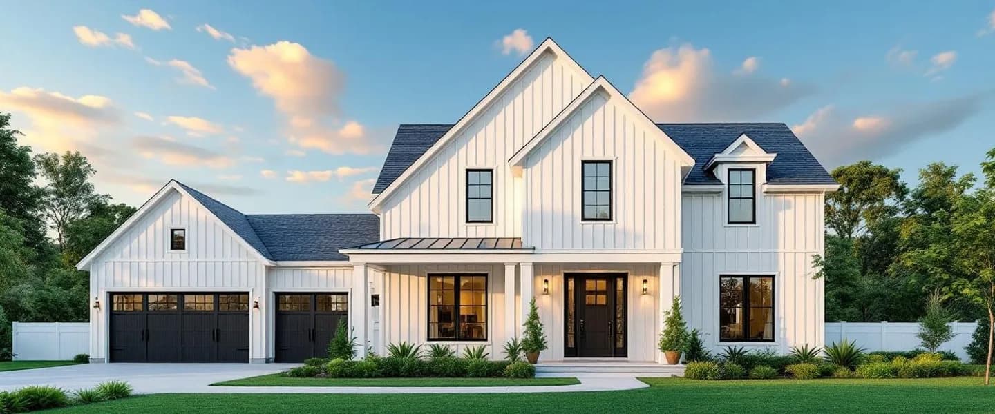 Board and Batten engineered wood siding on a modern farmhouse home exterior