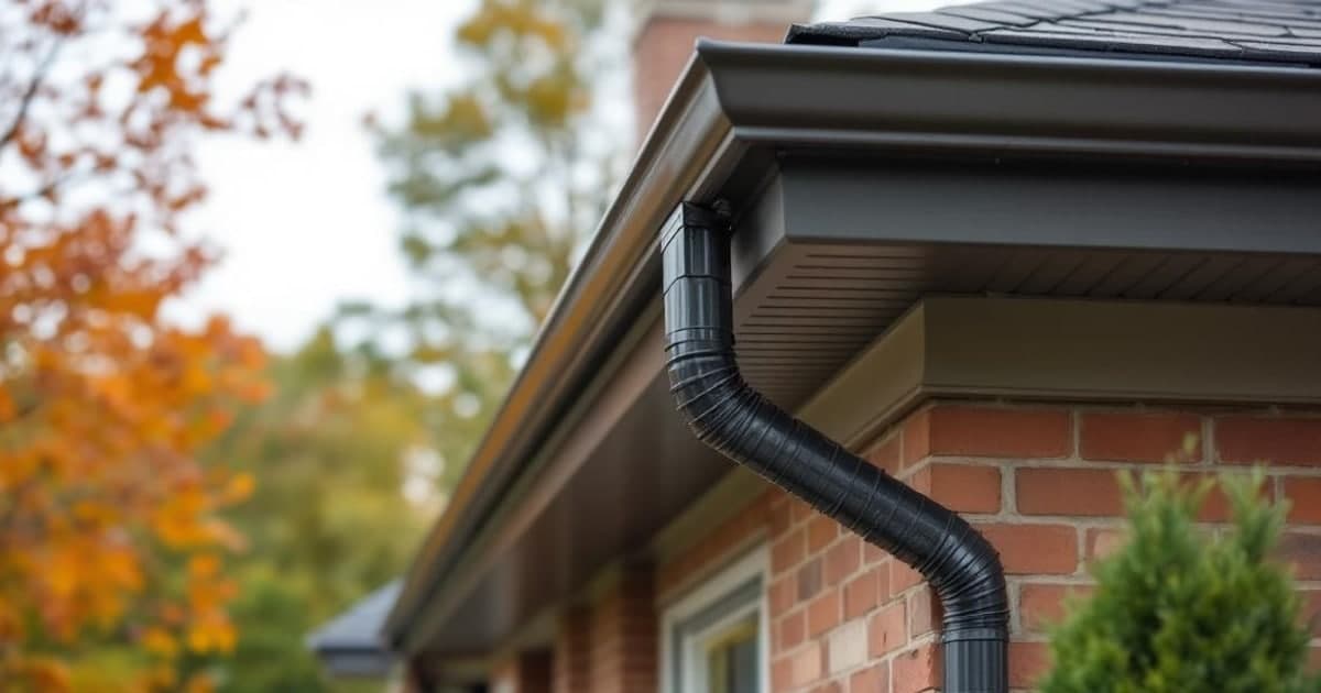 Kaycan K-Snap Vinyl Rainware Gutter installed on Canadian home exterior — available in 6 colours with square, round, and ribbed downspout options