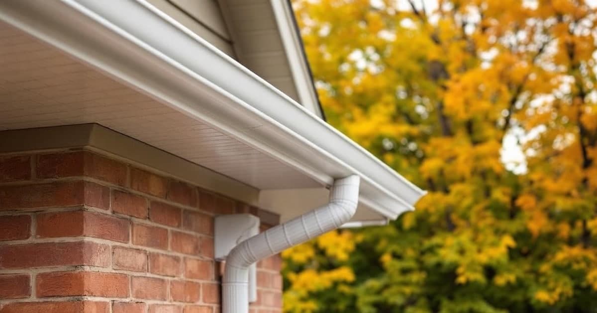 Kaycan U-Snap Vinyl Rainware Gutter installed on Canadian home exterior — white, with ribbed downspout system